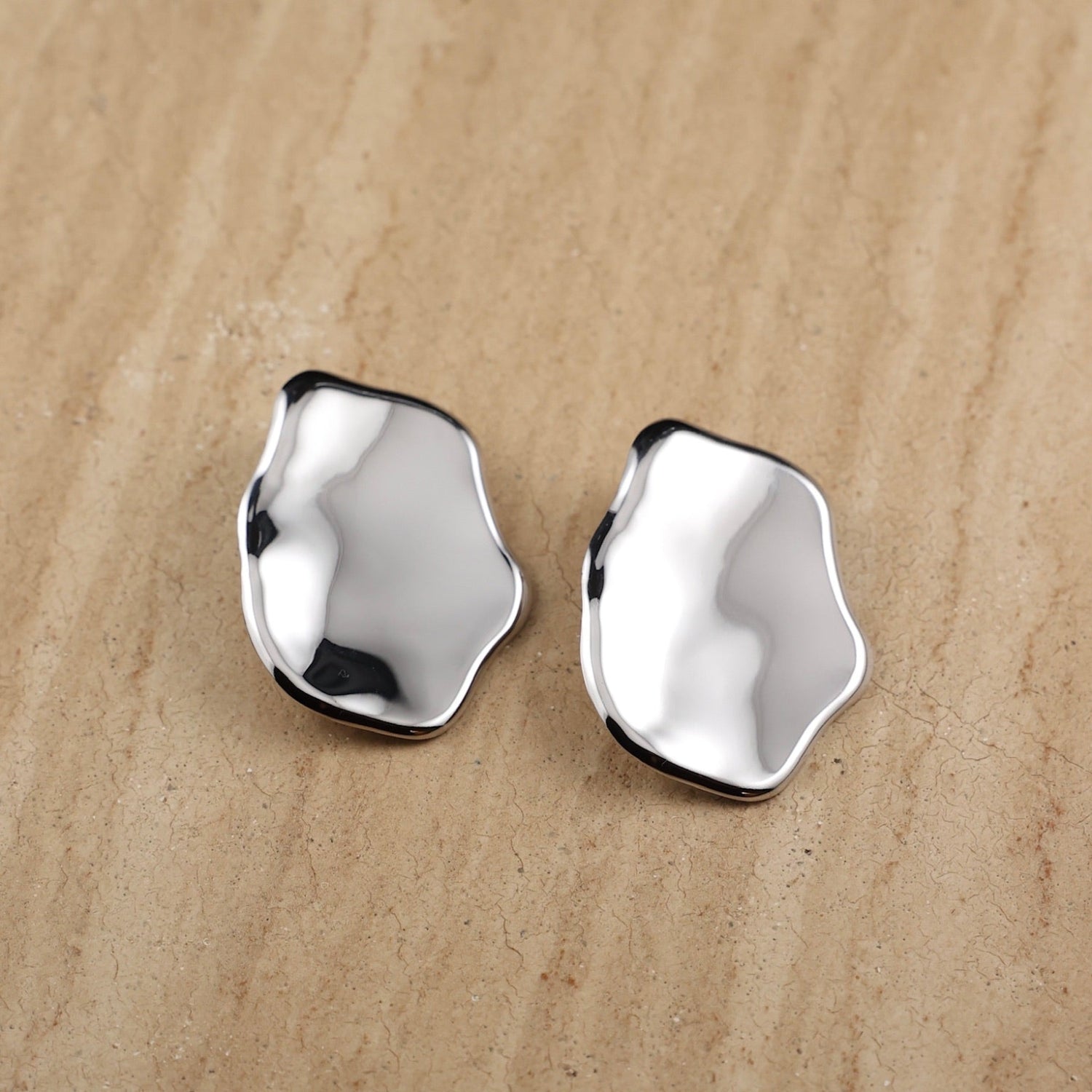 silver, oversized, organic shaped, earrings, studs
