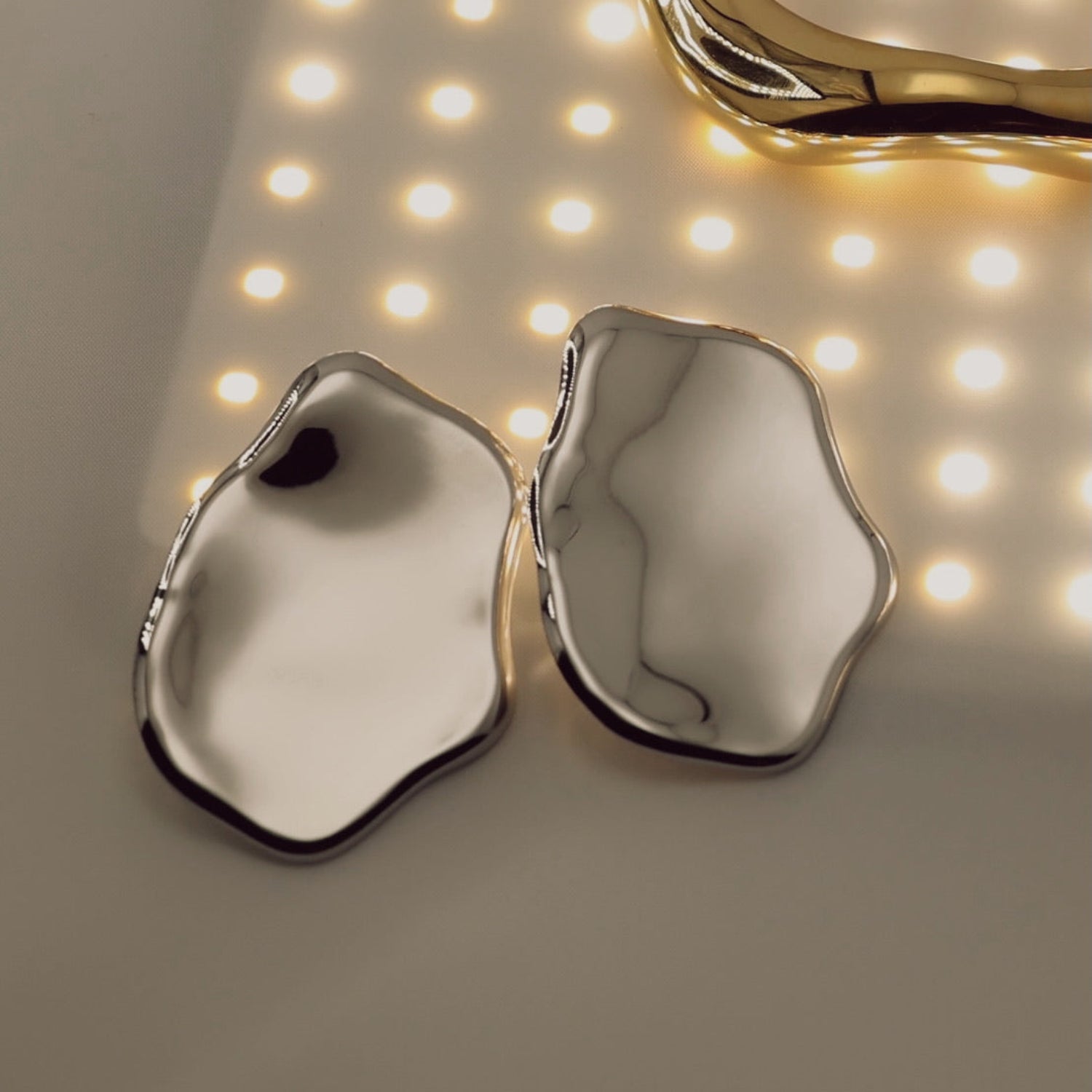 silver, oversized, organic shaped, earrings, studs