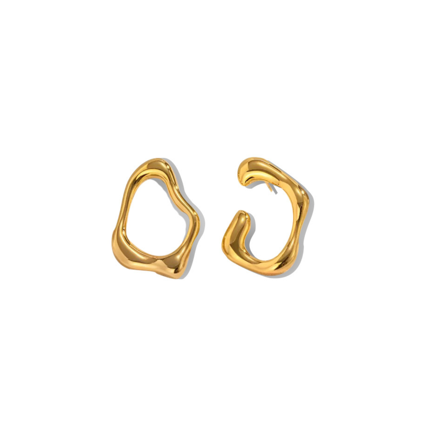 studs, earrings, gold earrings, mismatched earrings, organic shape earrings