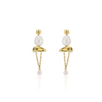 earrings, pearls, gold, chain