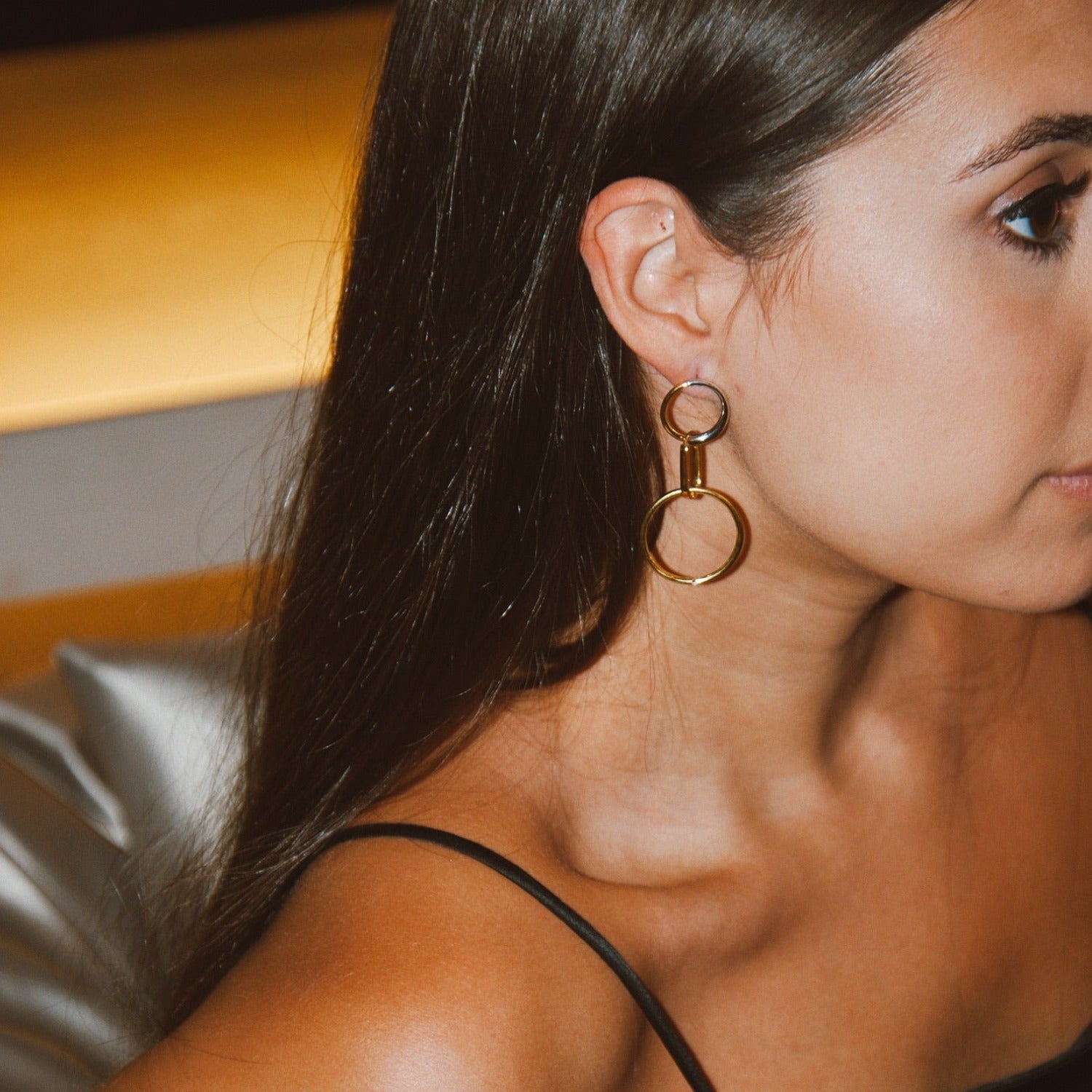 earrings, hoops, gold, skin, girl