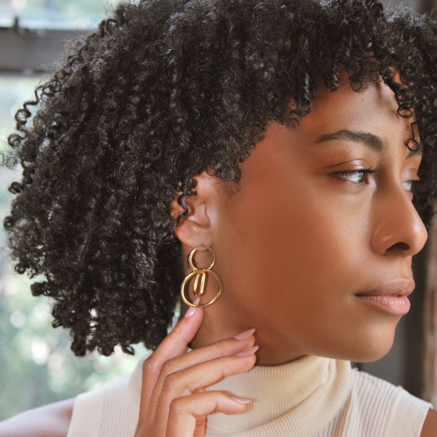 earrings, gold, hand, hair