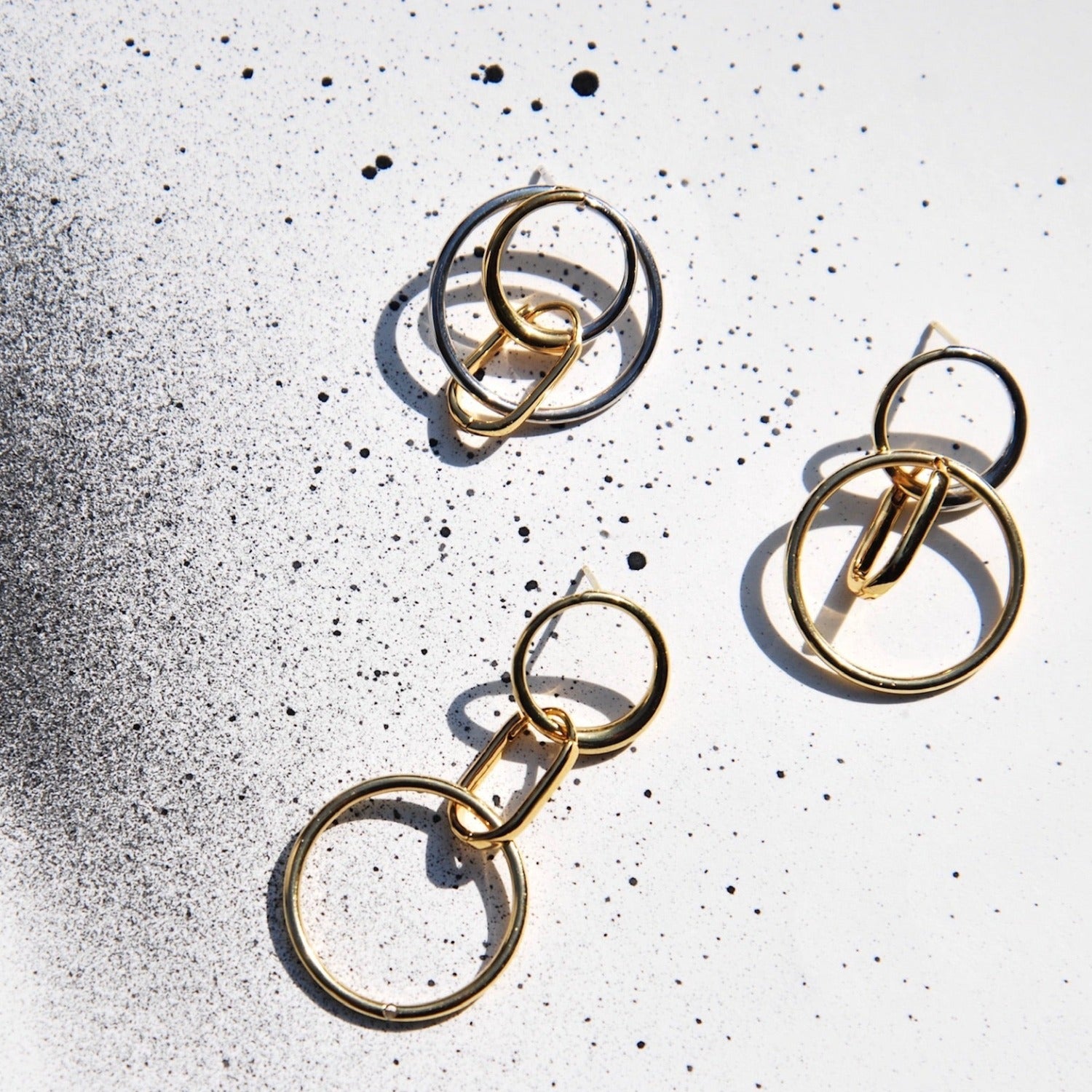 earrings, black, white, paint, silver, gold