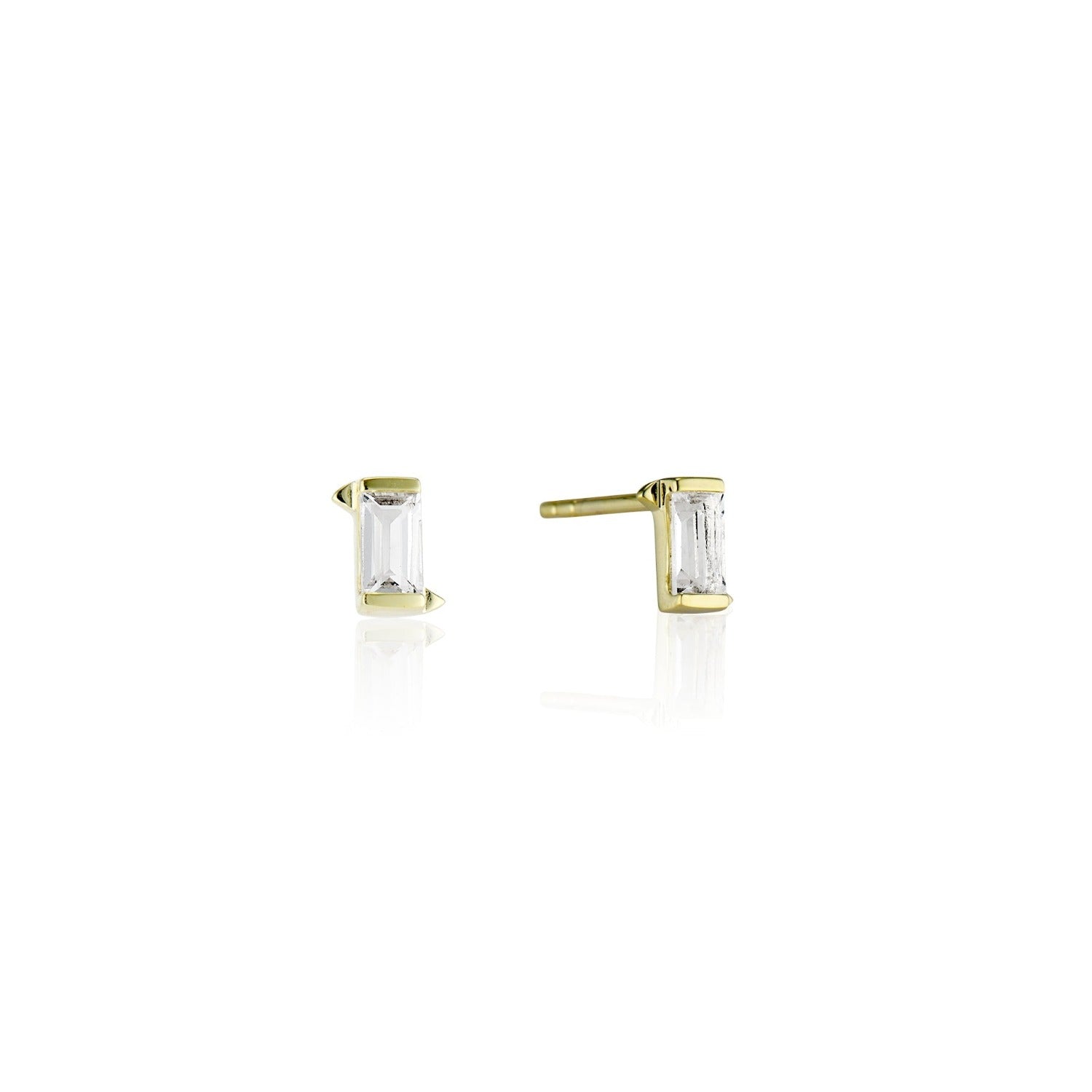 stud, earrings, gold, topaz, diamond, rectangle