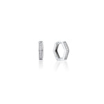 earrings, silver, topaz, hexagon, huggies, small, shiny