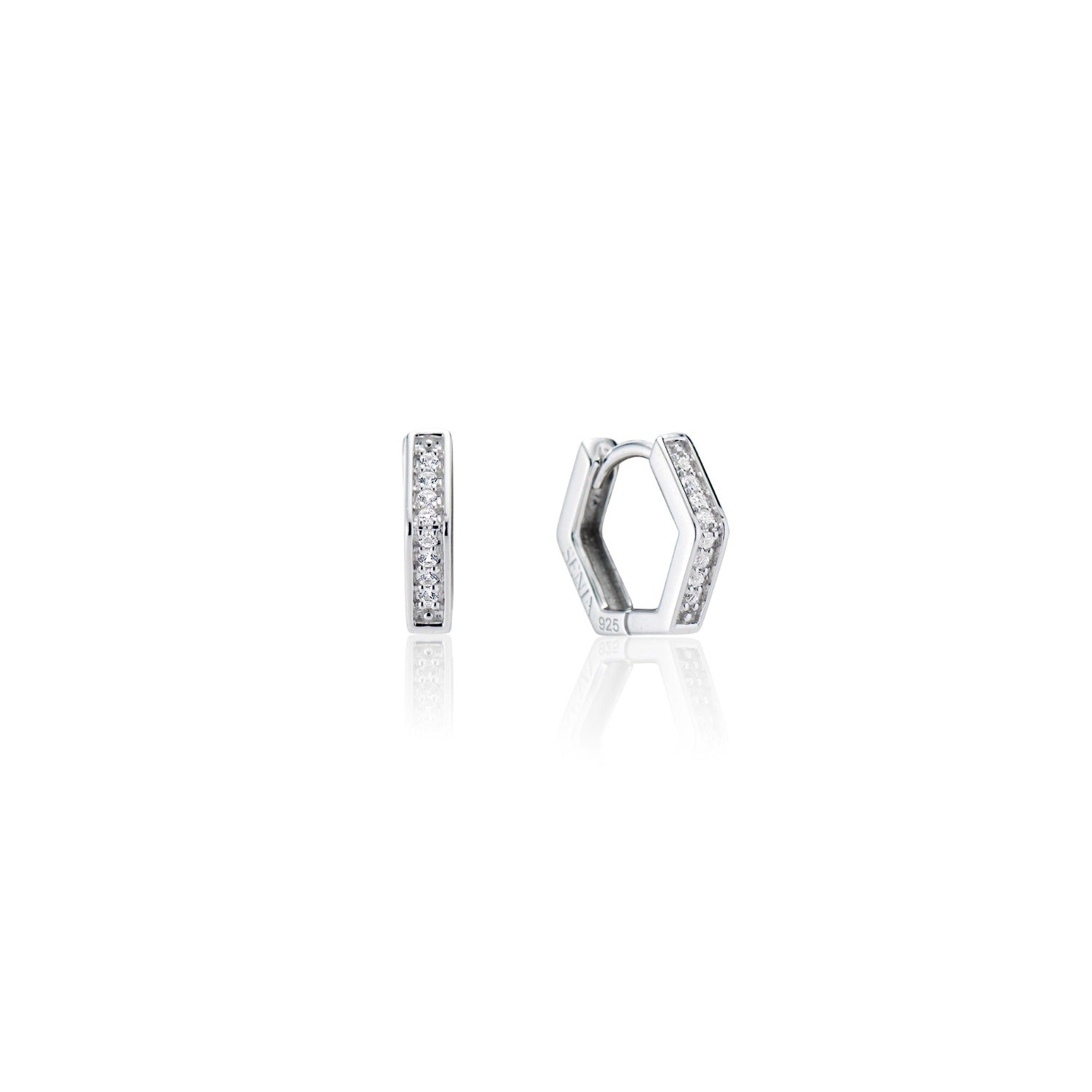 earrings, silver, topaz, hexagon, huggies, small, shiny