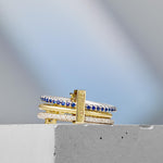 custom, ring, band, blue, gold, silver, dates, gift, diamonds