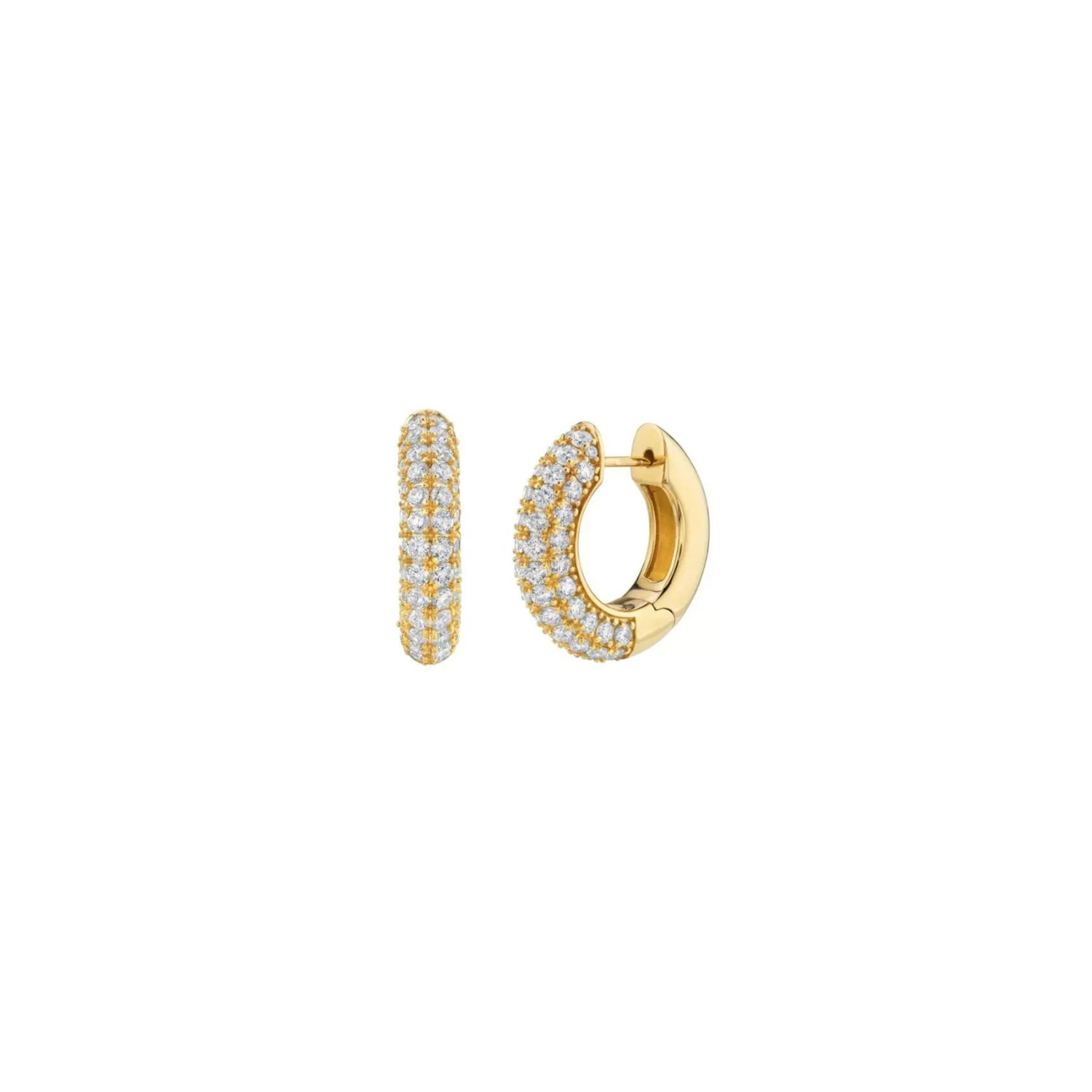 earrings, huggies, gold, pave