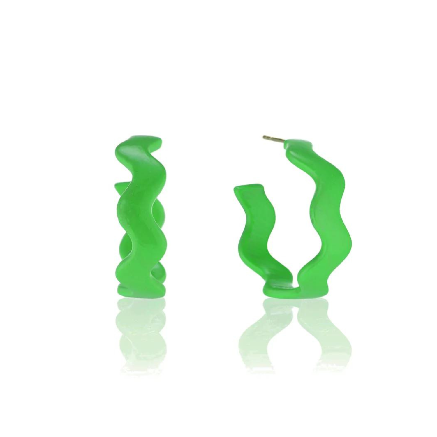wavy, earrings, hoops, lime, green earrings, y2k