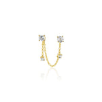 earrings, stud, gold, diamond, chain