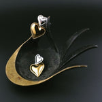 hearts, silver and gold, heart earrings, heart studs, valentines day gift, gift, jewelry, gold earrings, mixed metals
