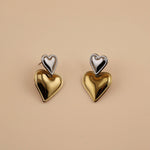 hearts, silver and gold, heart earrings, heart studs, valentines day gift, gift, jewelry, gold earrings, mixed metals