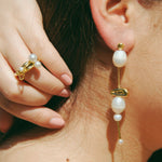pearl, gold, chain, earrings, summer