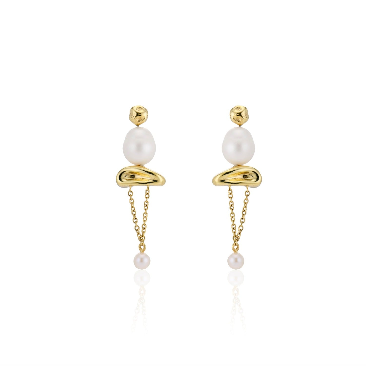earrings, pearls, gold, chain