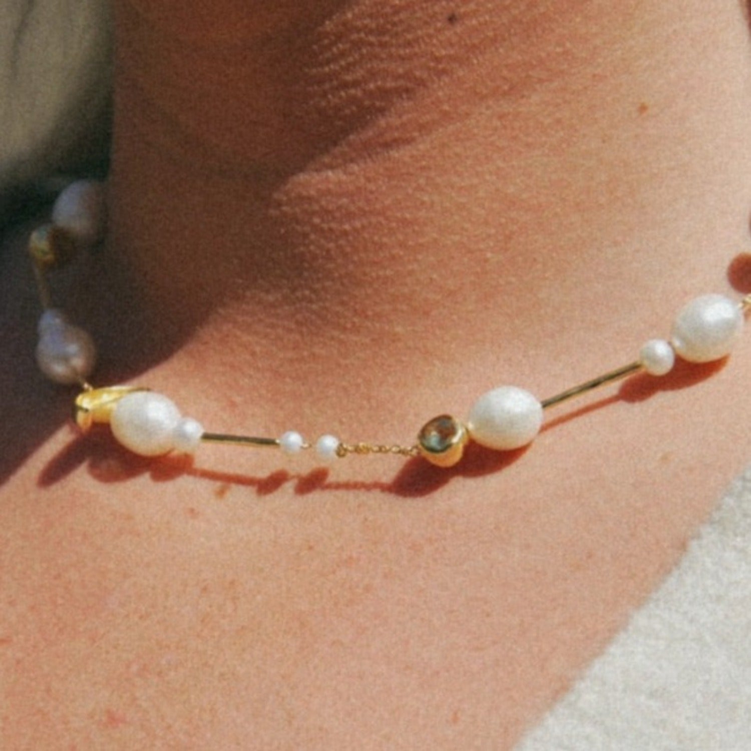pearl, necklace, gold, summer