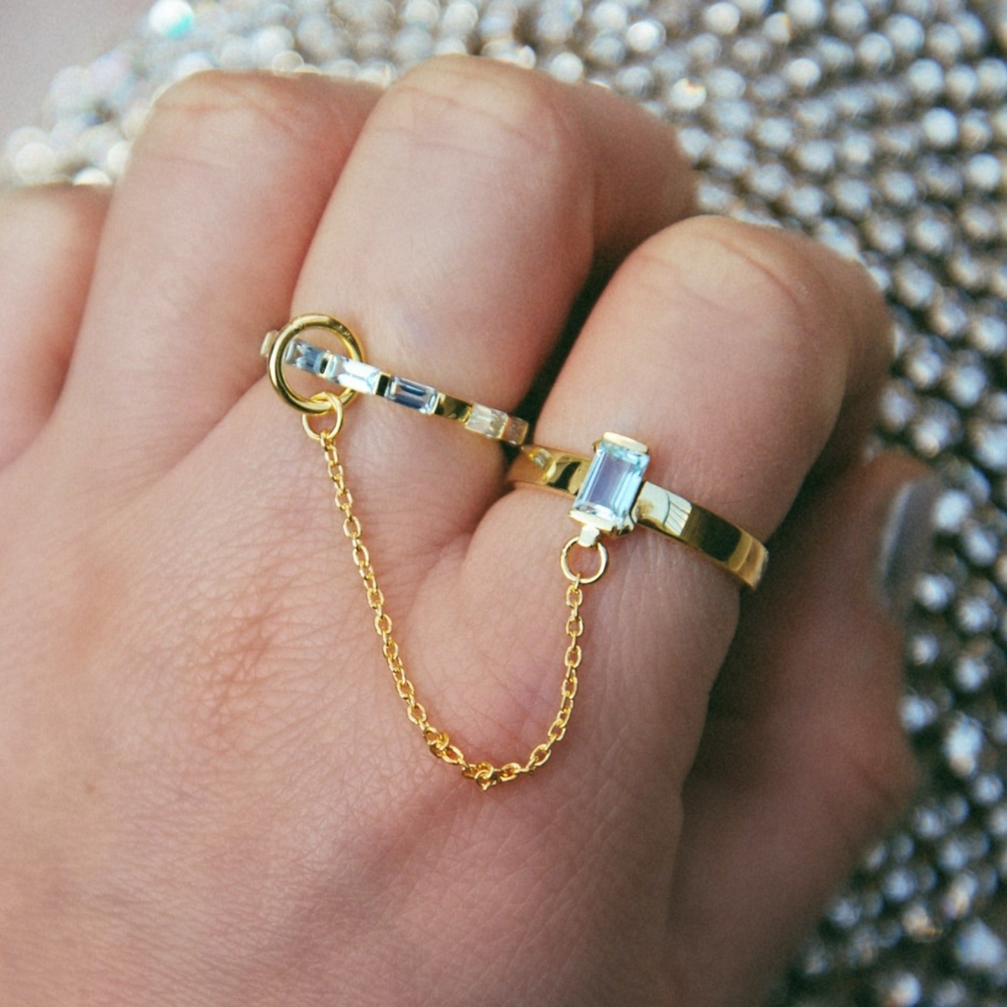 ring, gold, chain, blue