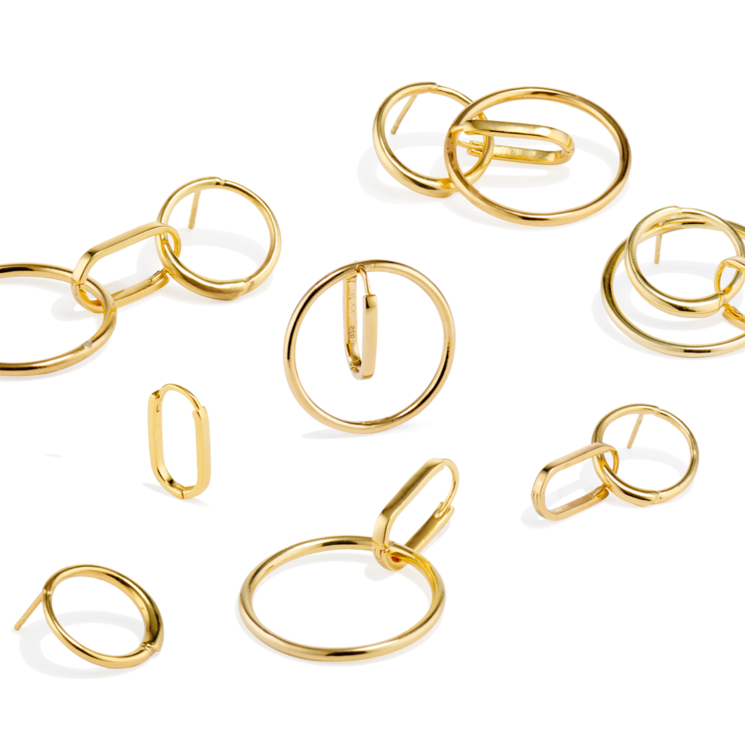 earrings, gold, white