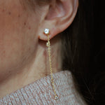 earrings, stud, gold, diamond, chain